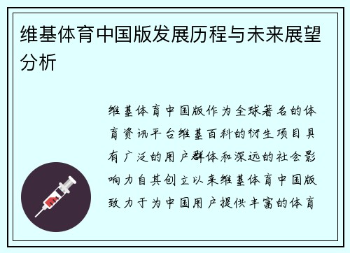 维基体育中国版发展历程与未来展望分析